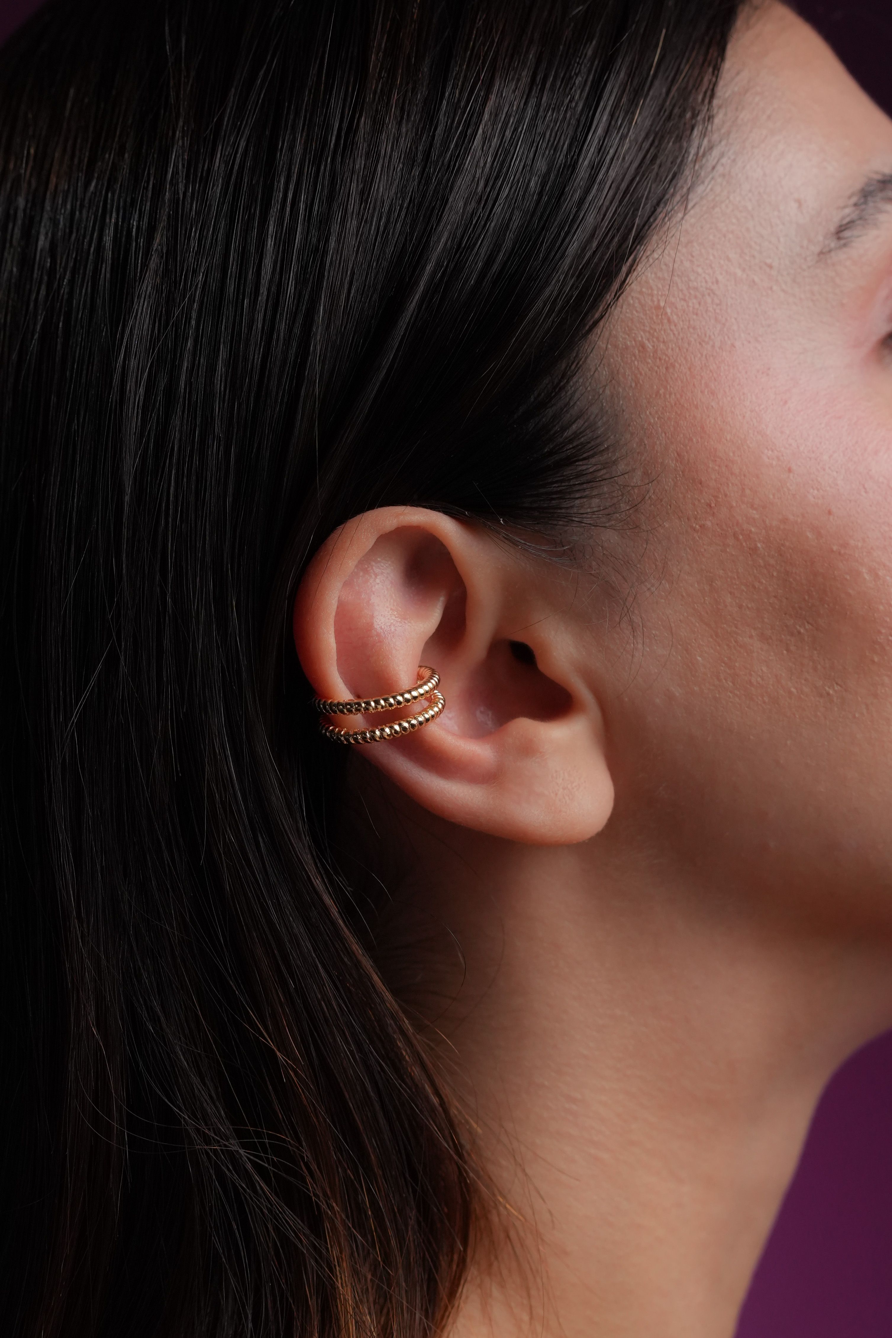 Altın Kaplama Top Detaylı İkili Ear Cuff (Tekli)