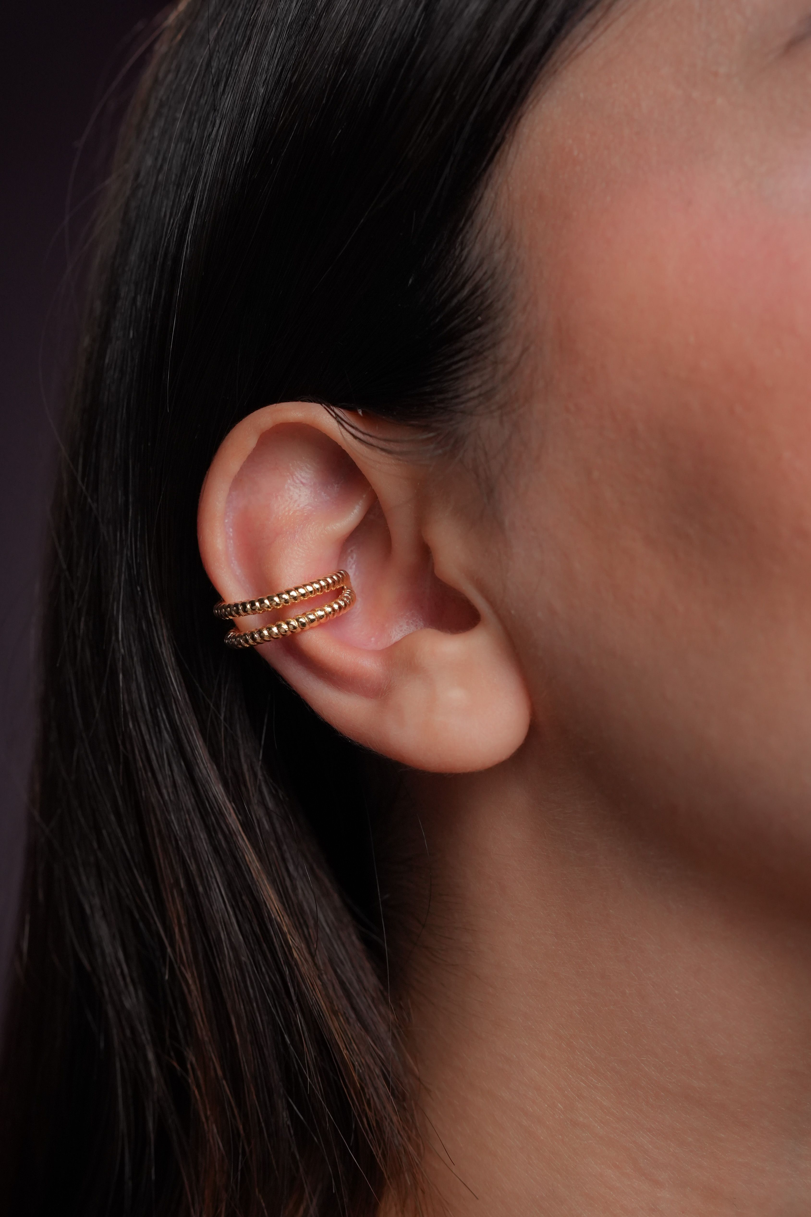 Altın Kaplama Top Detaylı İkili Ear Cuff (Tekli)