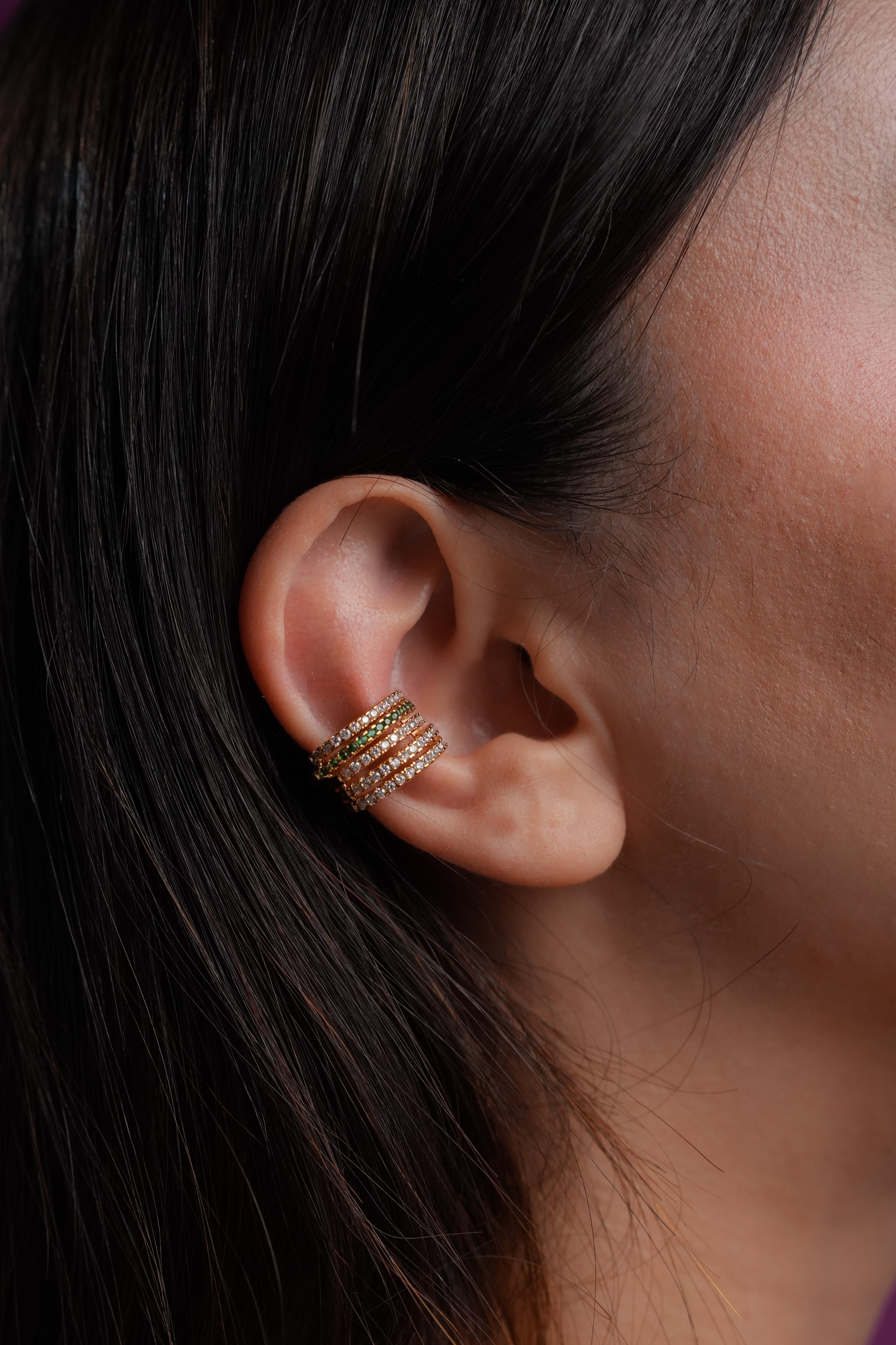 Altın Kaplama Yeşil Taşlı Ear Cuff (Tekli)