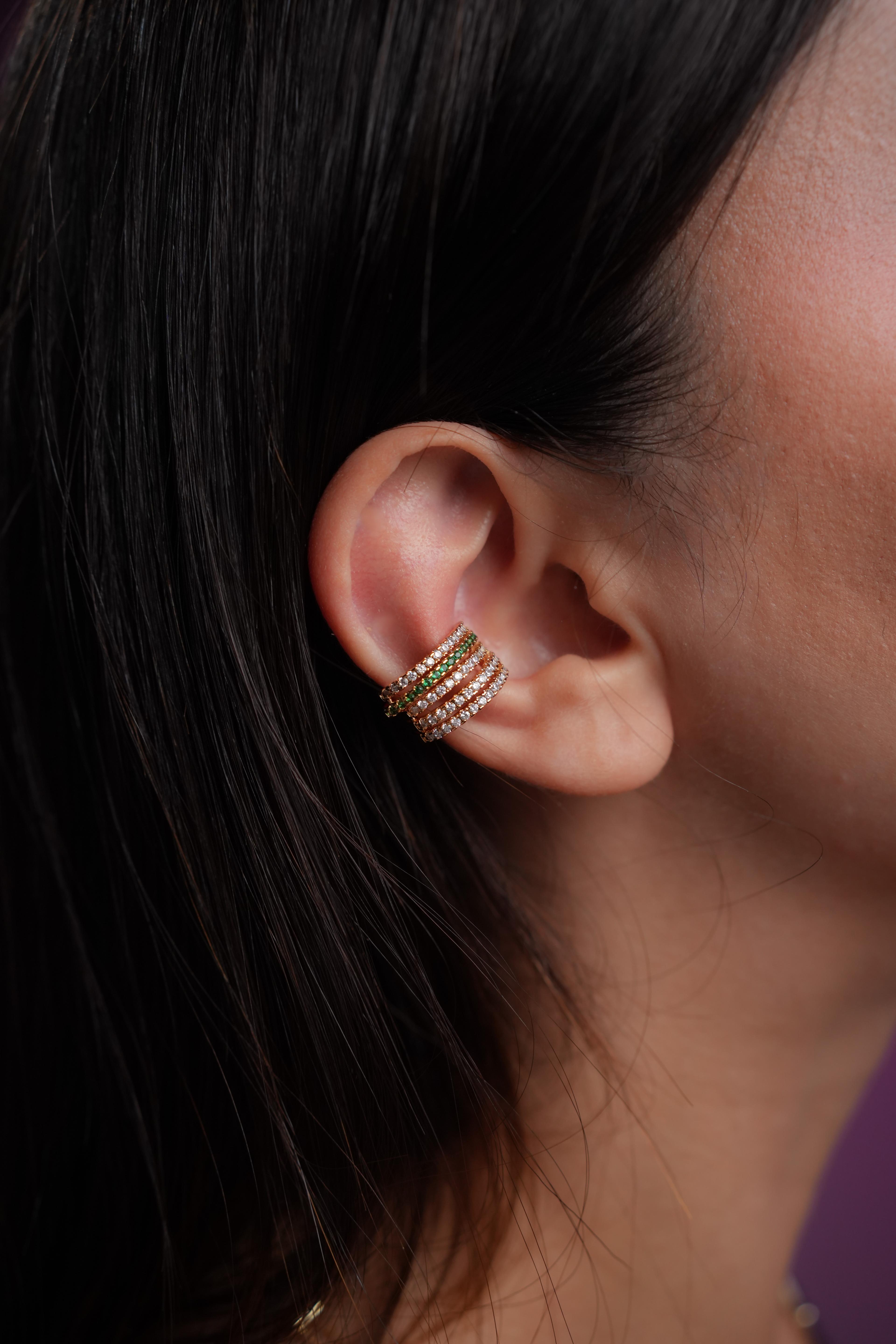 Altın Kaplama Yeşil Taşlı Ear Cuff (Tekli)