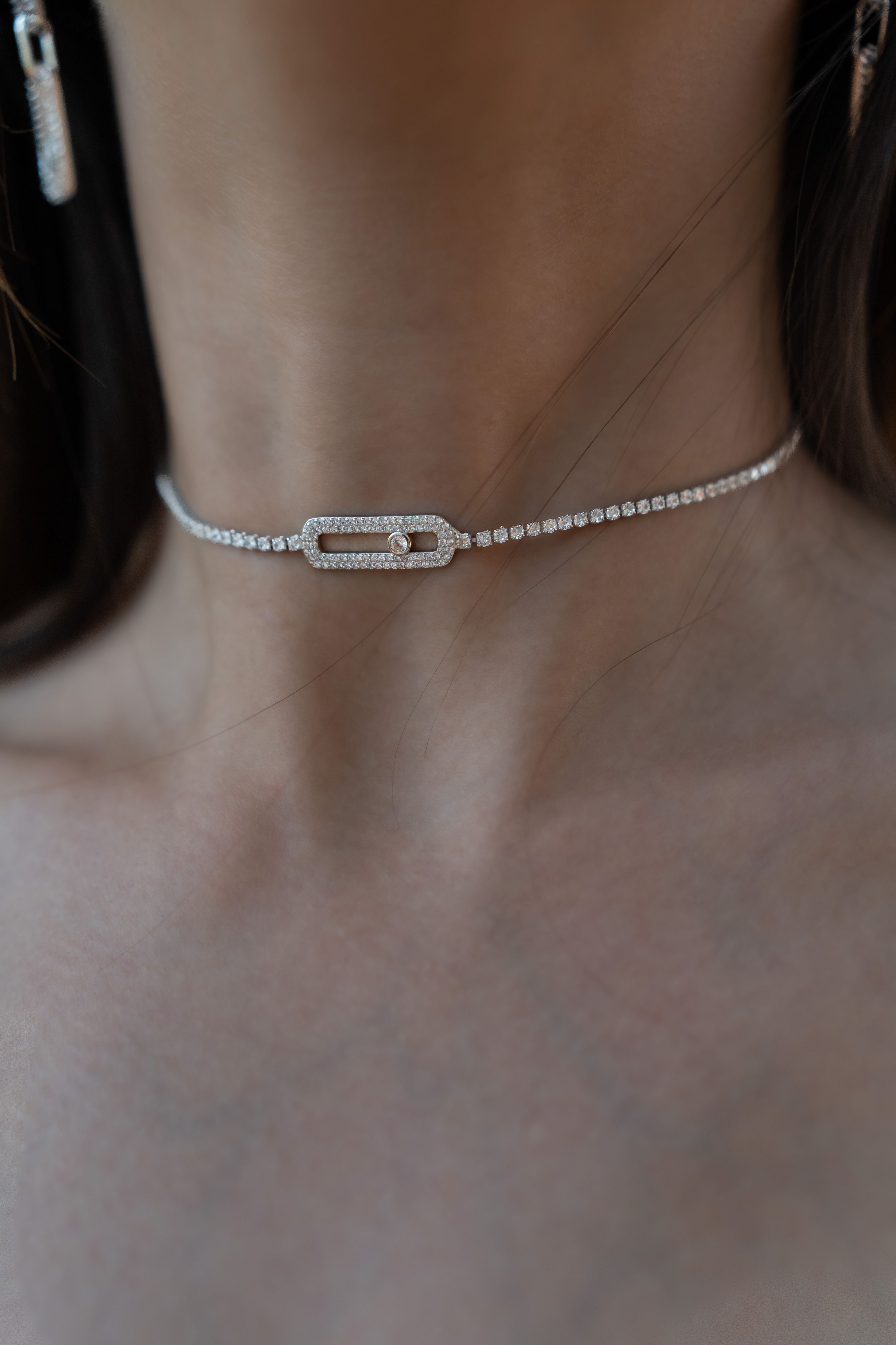 Taşlı Dörtgen Choker Kolye