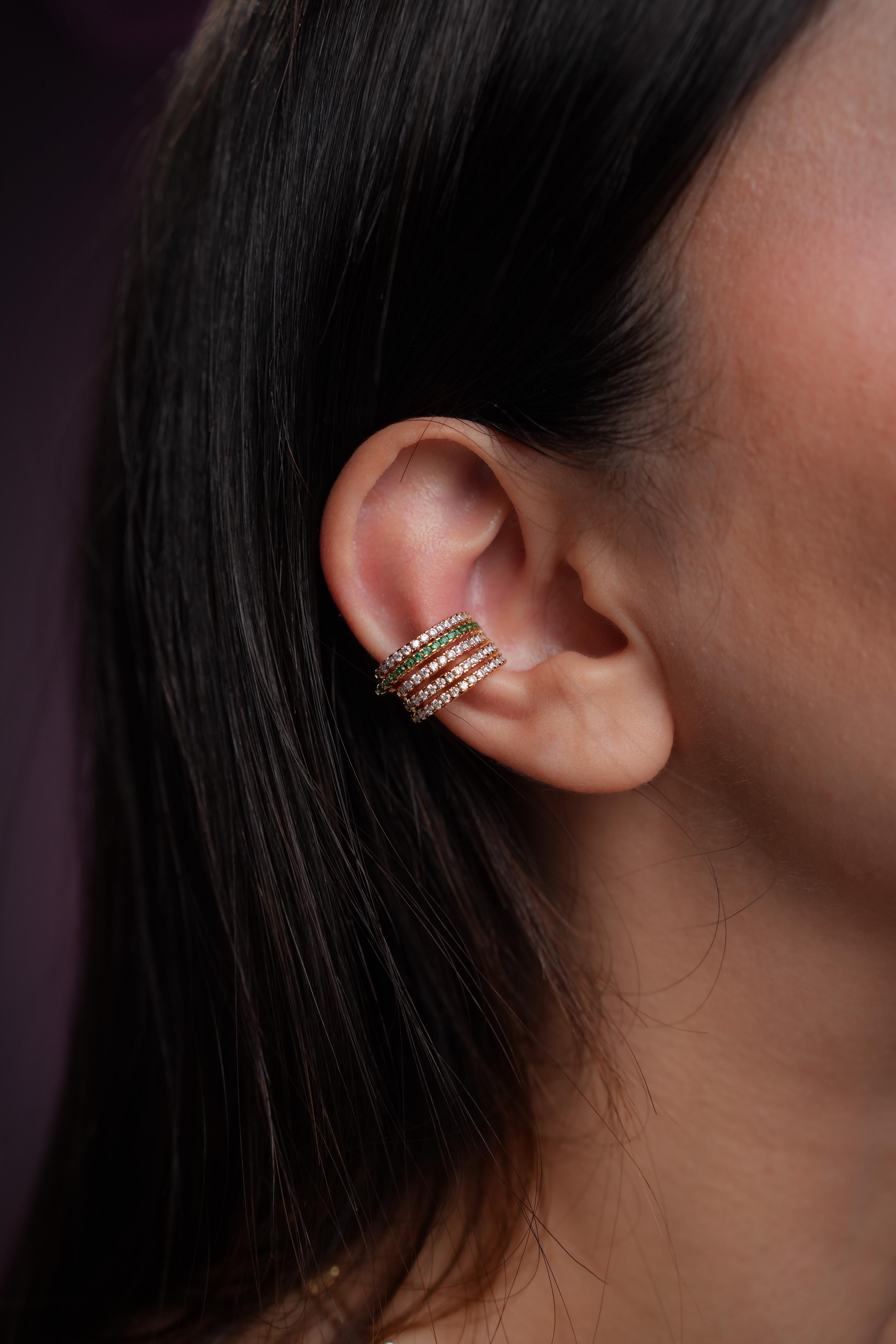 Altın Kaplama Yeşil Taşlı Ear Cuff (Tekli)