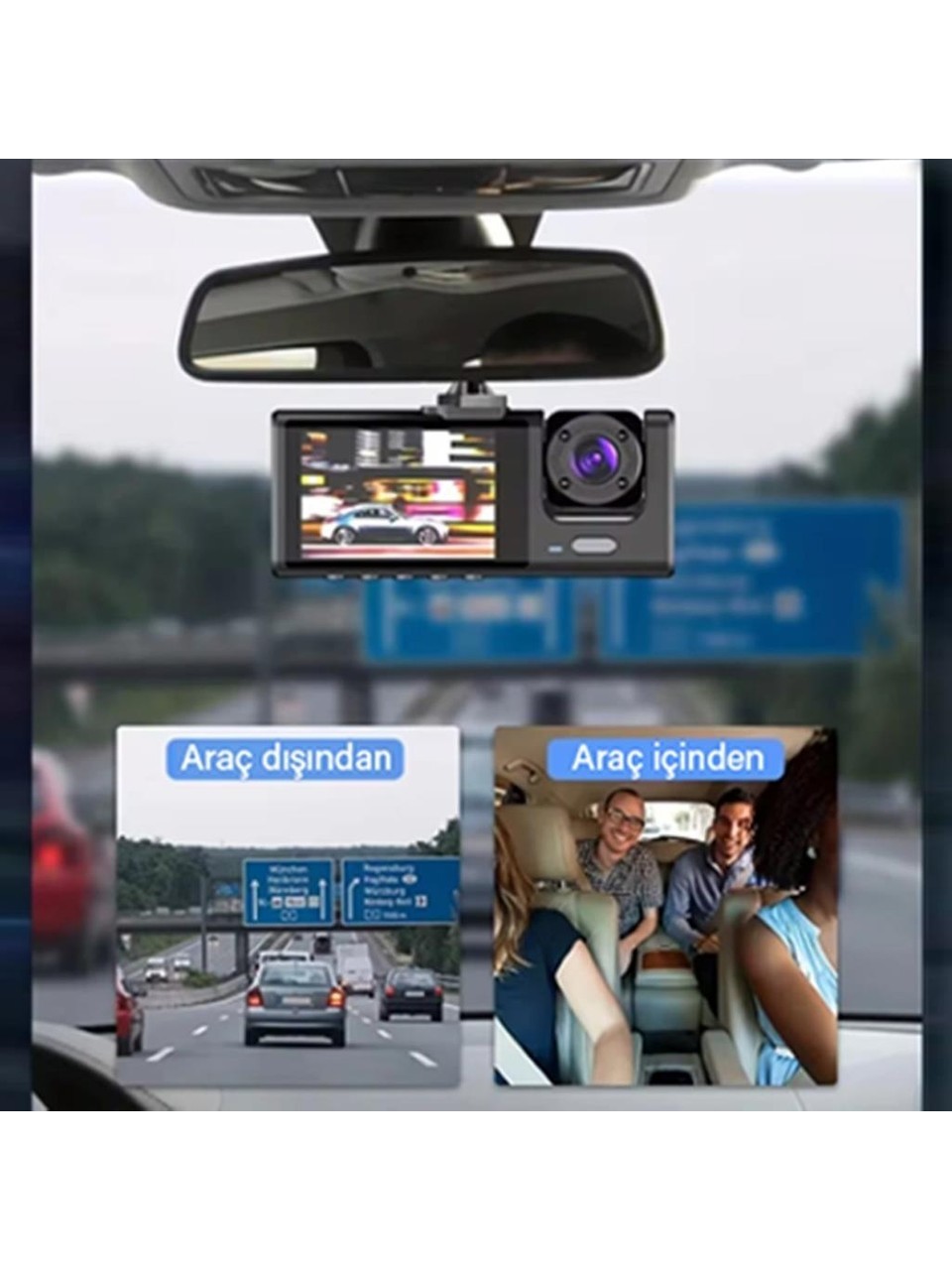 Akıllı Araç Kamerası (Wifili-1080P Ön-Arka 3 Kameralı 2.0”Hd Ekran Ve G Sensörlü )