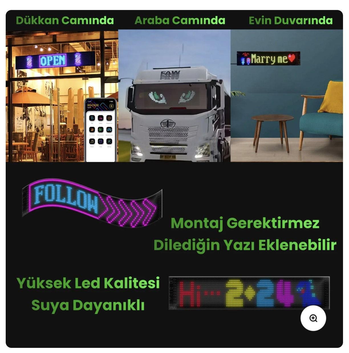 Kişiselleştirilebilir Matrix Car LED Ekran (60x12cm)