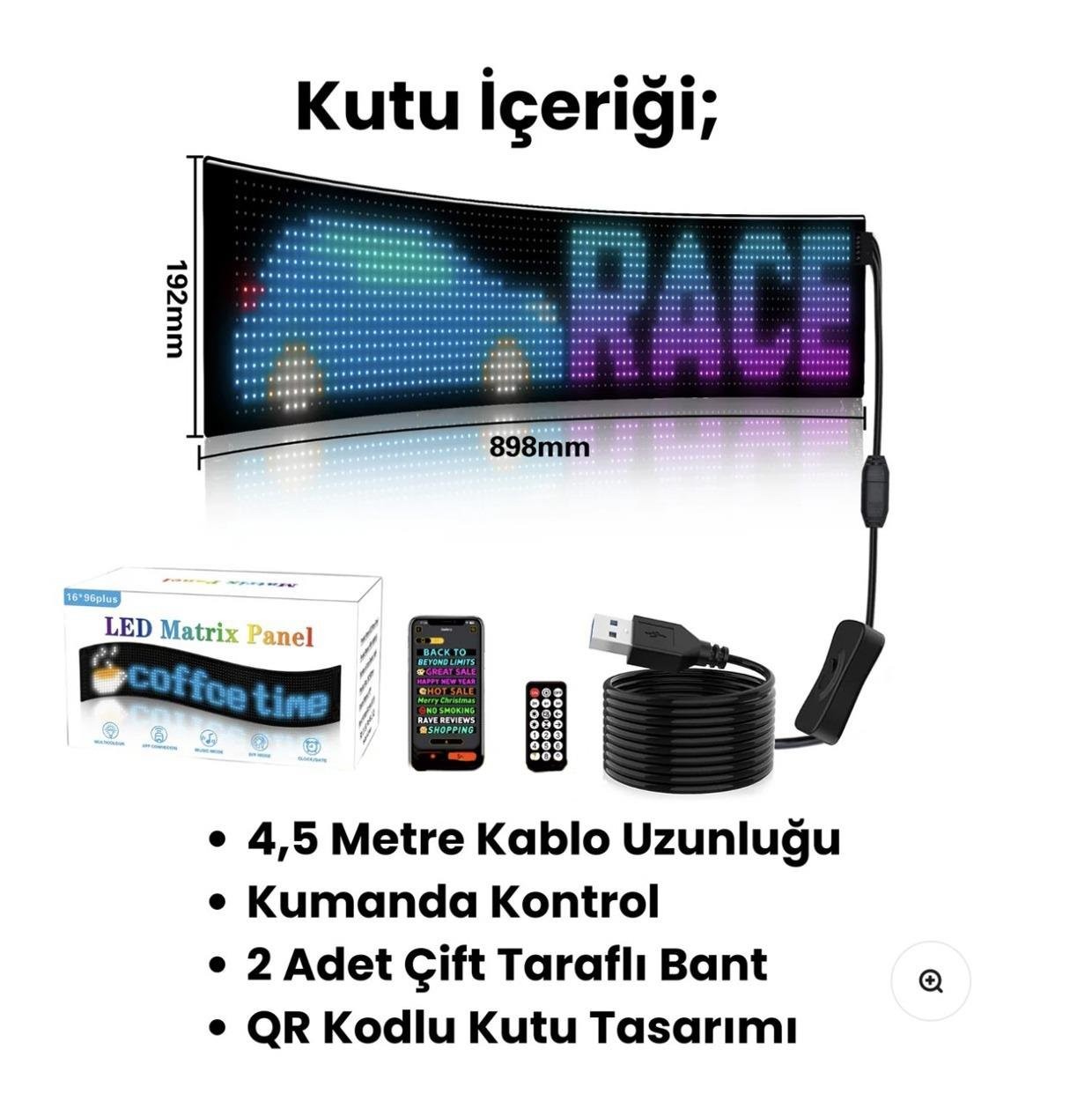 Kişiselleştirilebilir Matrix Car LED Ekran (90x19cm)