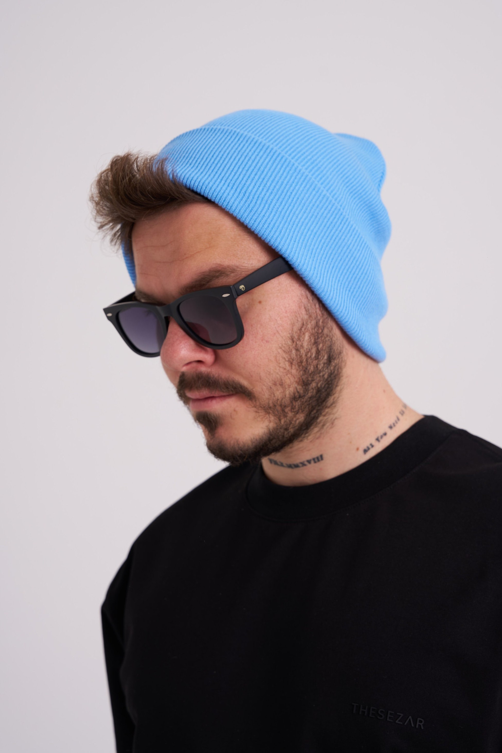 Blue cotton knitted beanie, Adult comfort colors beanie, Pastel blue beanie, Basic unisex beanie, Colored autumn beanie Thesezaraccesories