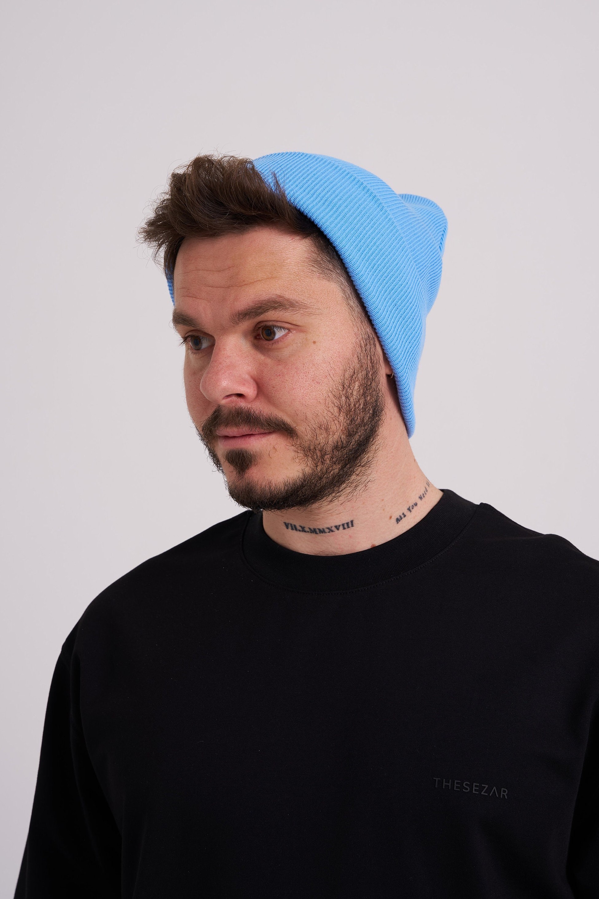Blue cotton knitted beanie, Adult comfort colors beanie, Pastel blue beanie, Basic unisex beanie, Colored autumn beanie Thesezaraccesories
