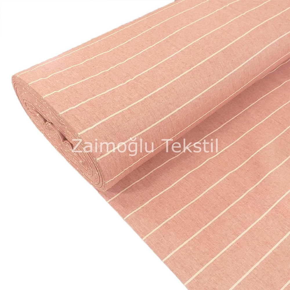 Naturel Çizgili Poplin Kumaş