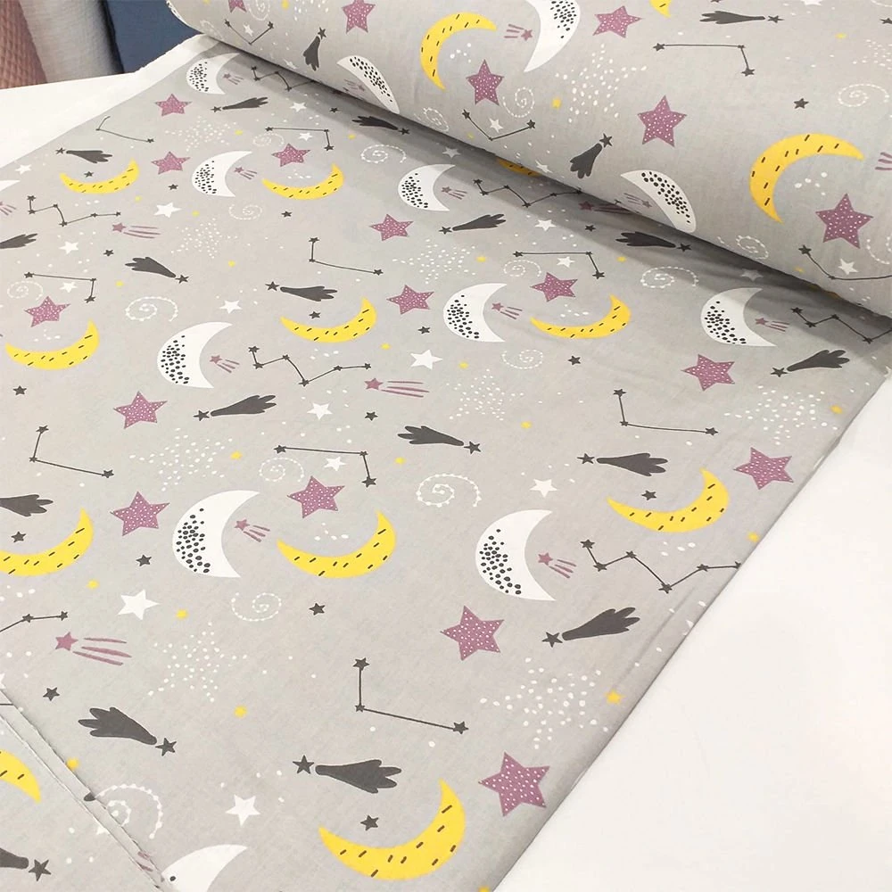 Ay ve Yıldız Desenli Poplin Kumaş