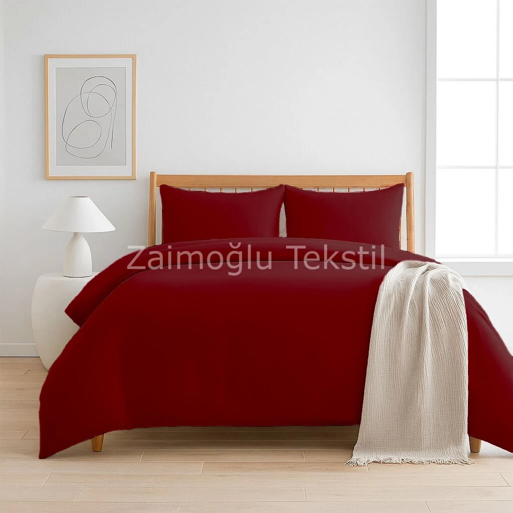 Pamuk Saten Nevresim Seti - Bordo