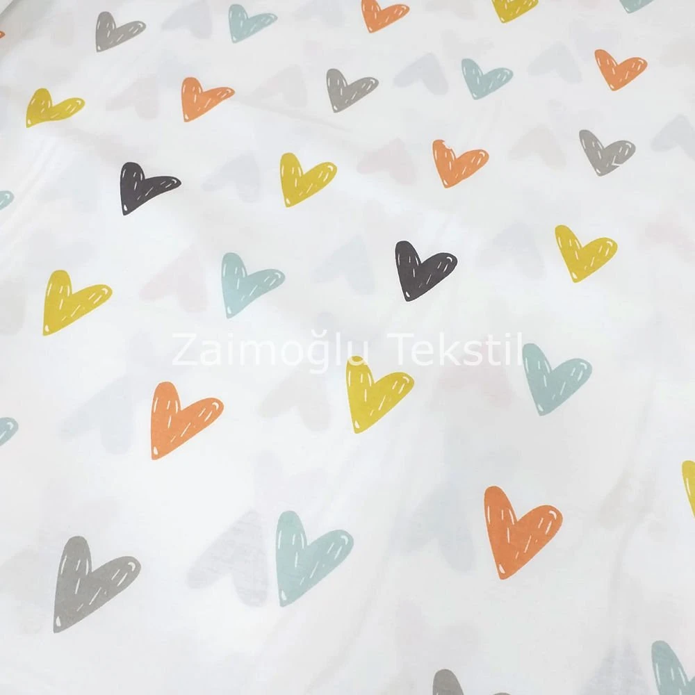 Kalp Desen Poplin Kumaş