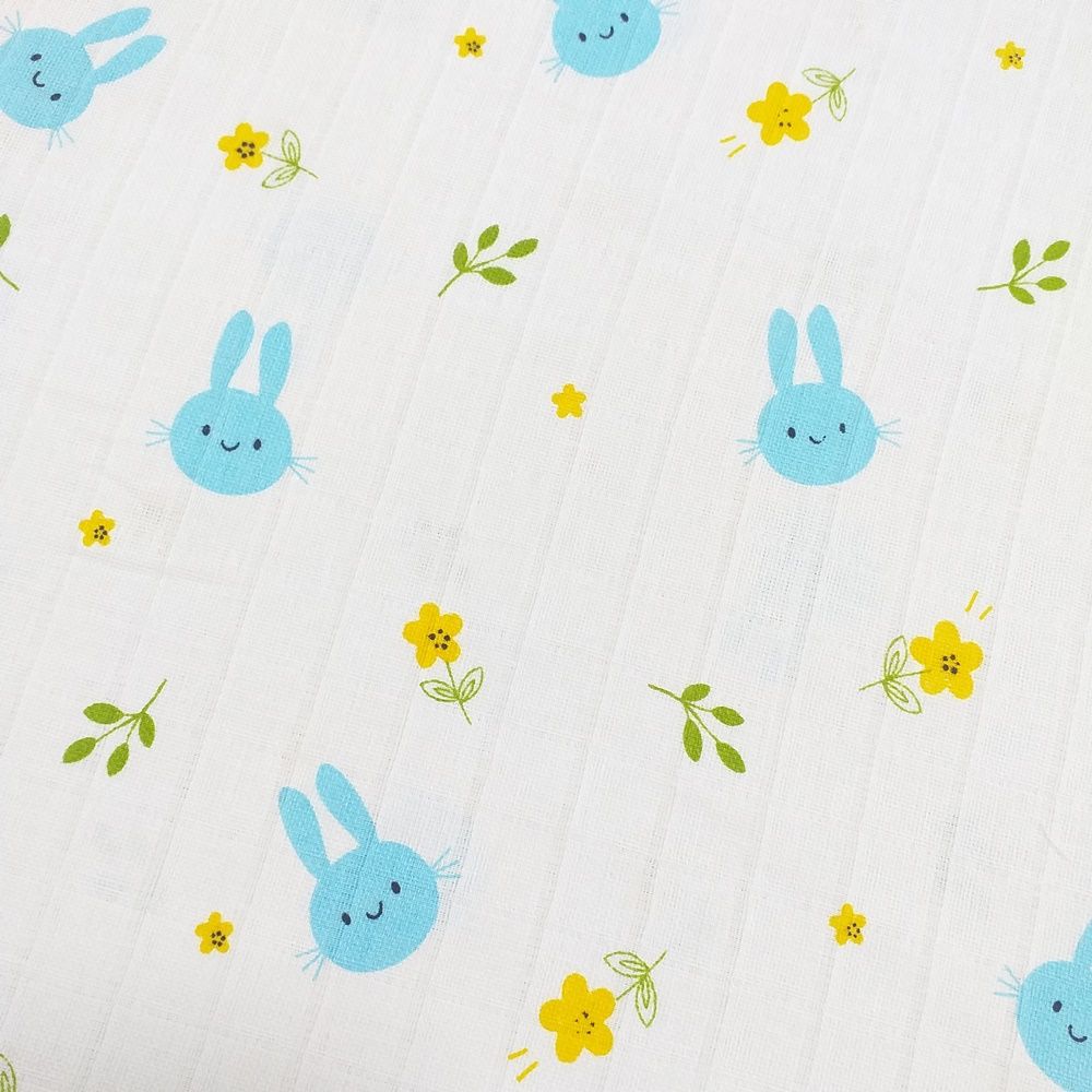 Çiçek ve Minik Tavşan Müslin Bezi Kumaşı