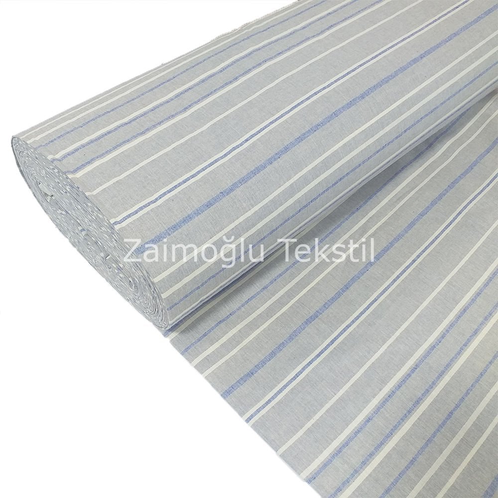 Naturel Çizgili Poplin Kumaş