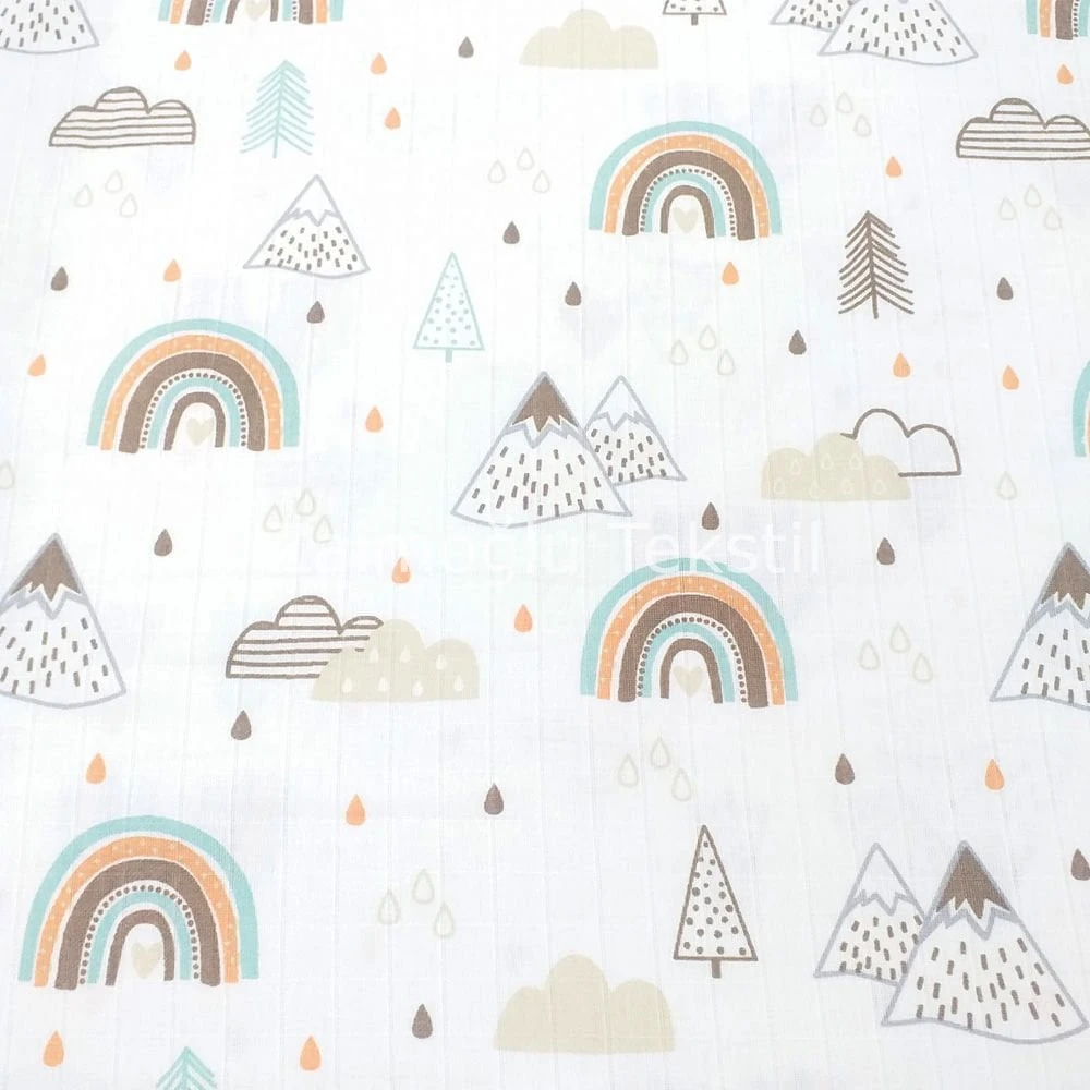 Gökkuşağı Ve Dağ Müslin Bezi Kumaşı