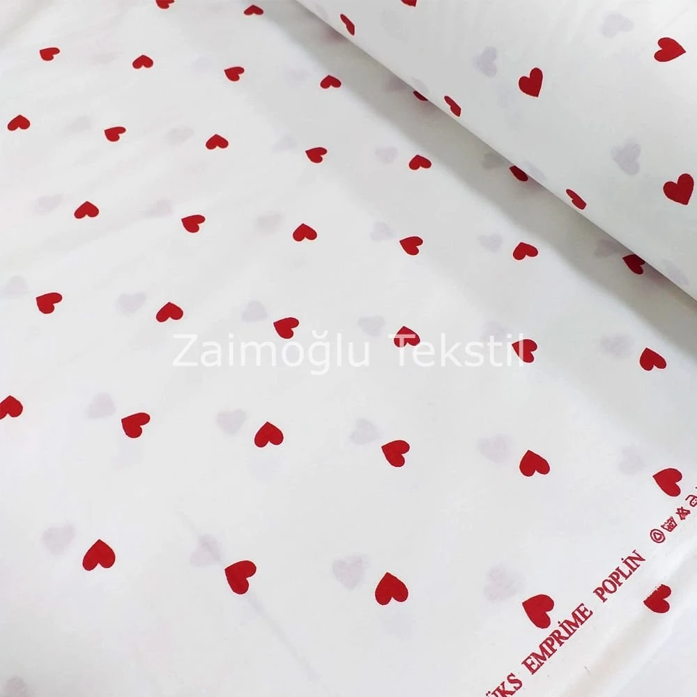 Kalp Desen Poplin Kumaş