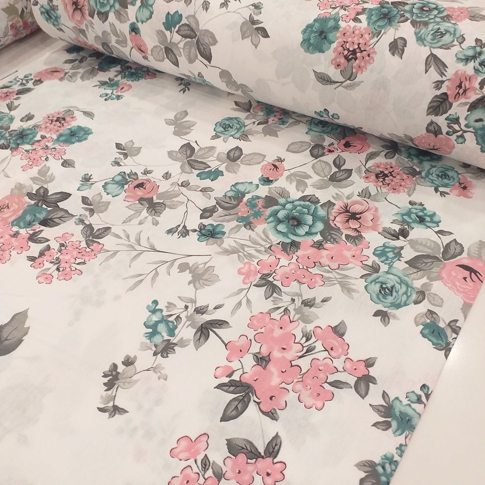 Gül ve Çiçek Desen Poplin Kumaş