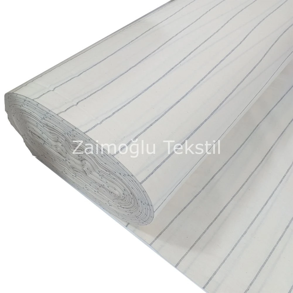 Naturel Çizgili Poplin Kumaş