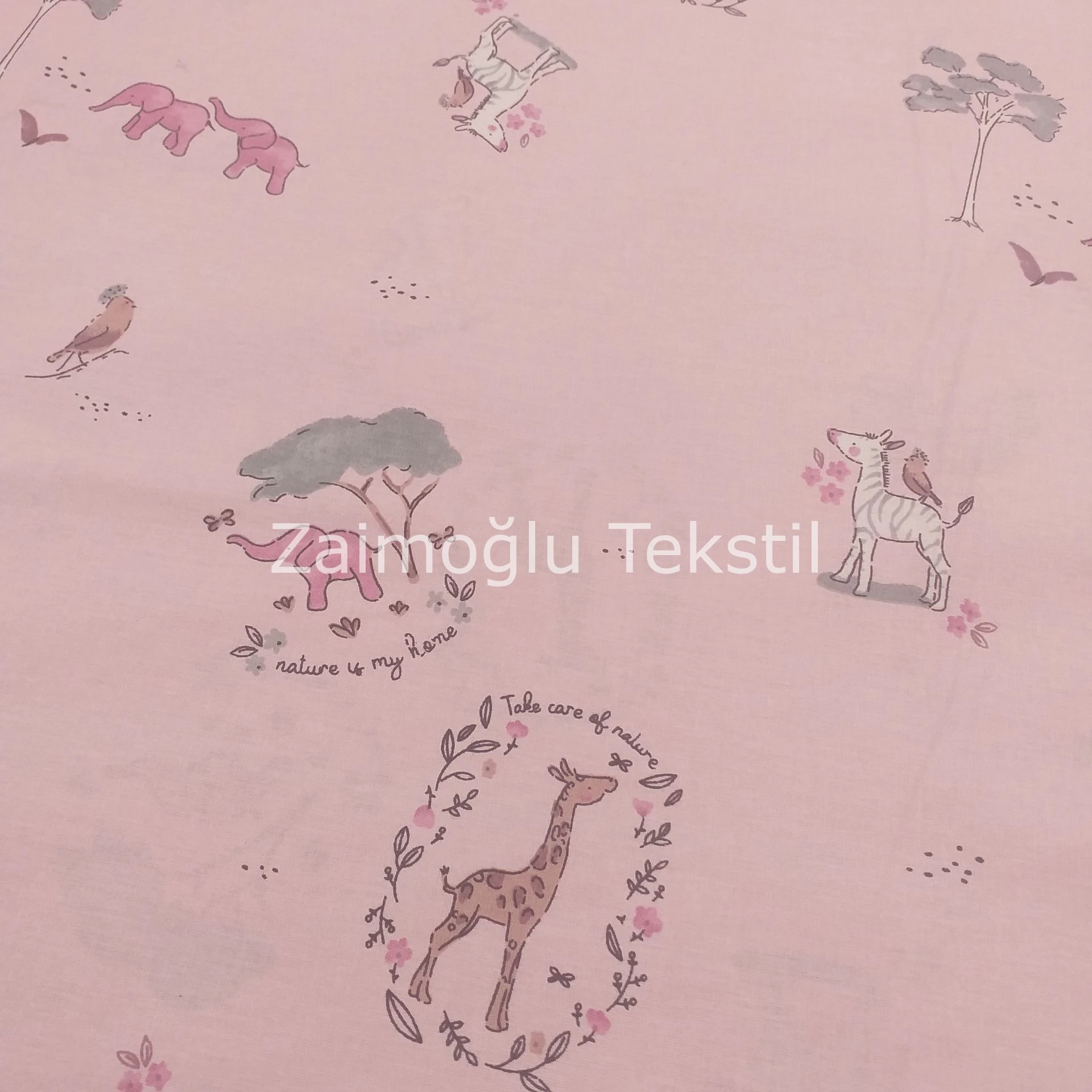 Fil Zebra ve Zürafa Desen Poplin Kumaş