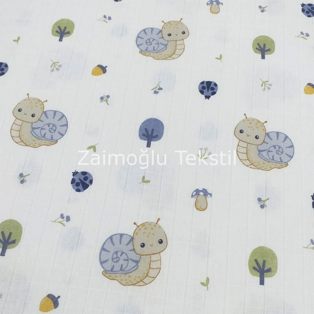 Sevimli Salyangoz Müslin Bezi Kumaşı