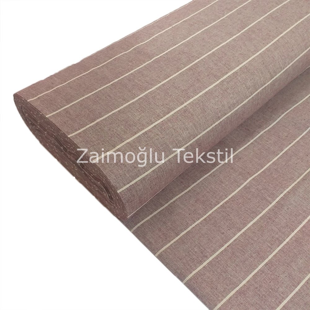 Naturel Çizgili Poplin Kumaş