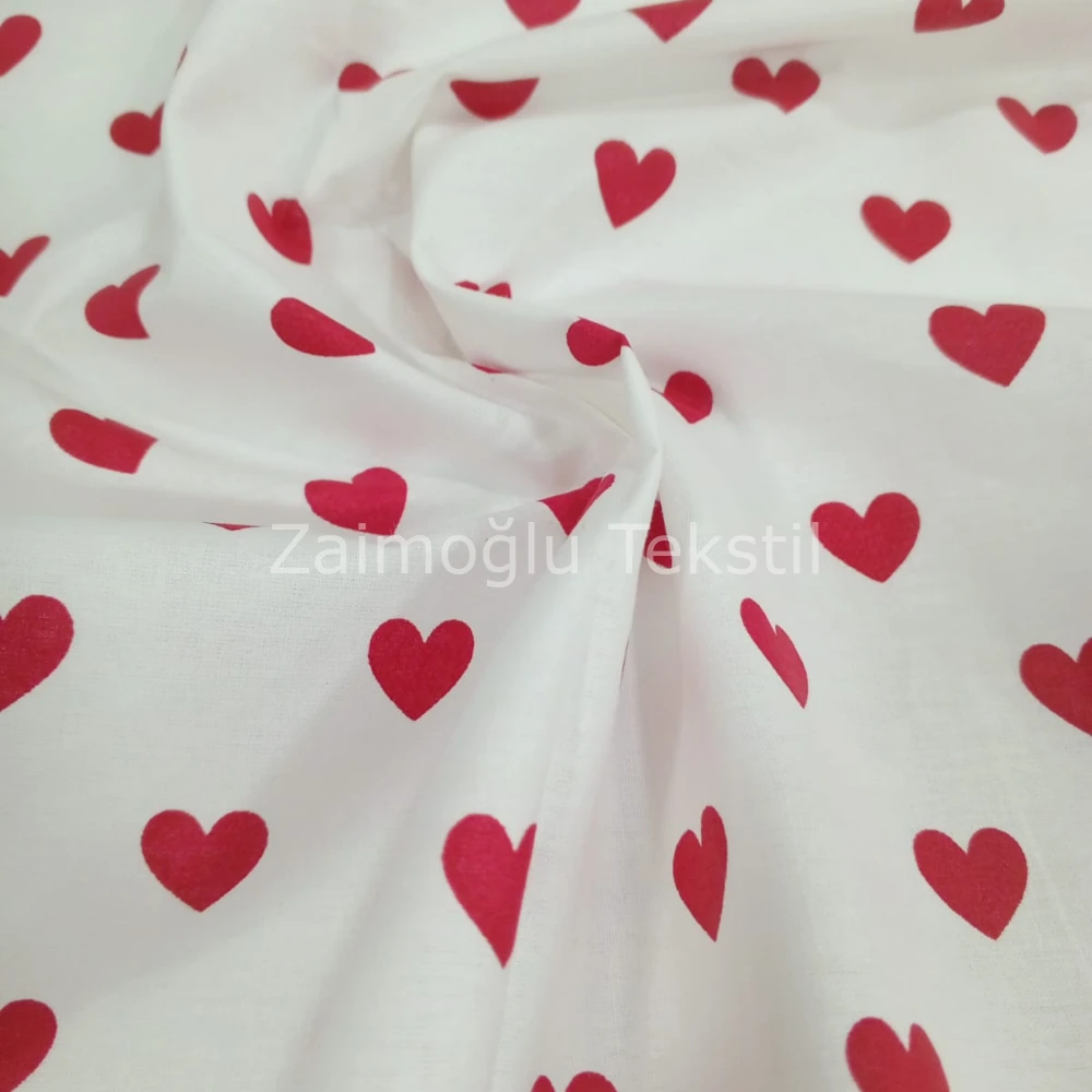Kalp Desen Poplin Kumaş
