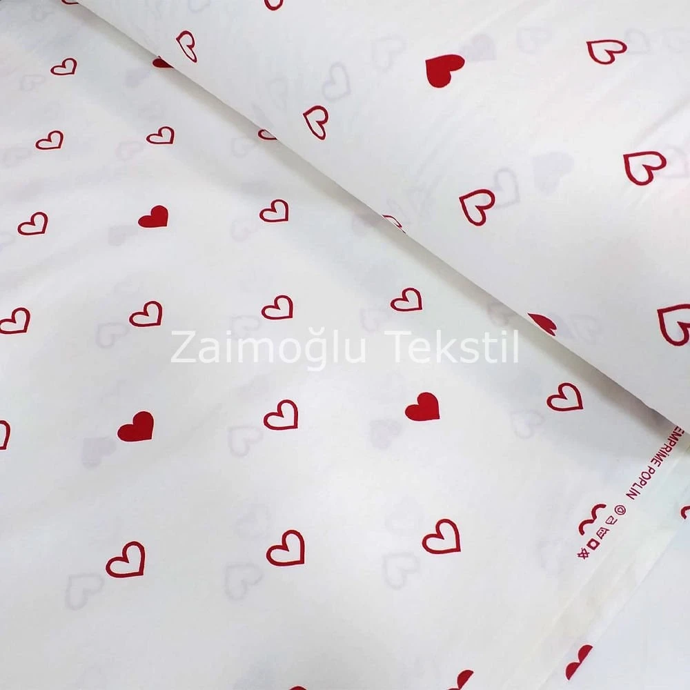 Kalp Desen Poplin Kumaş