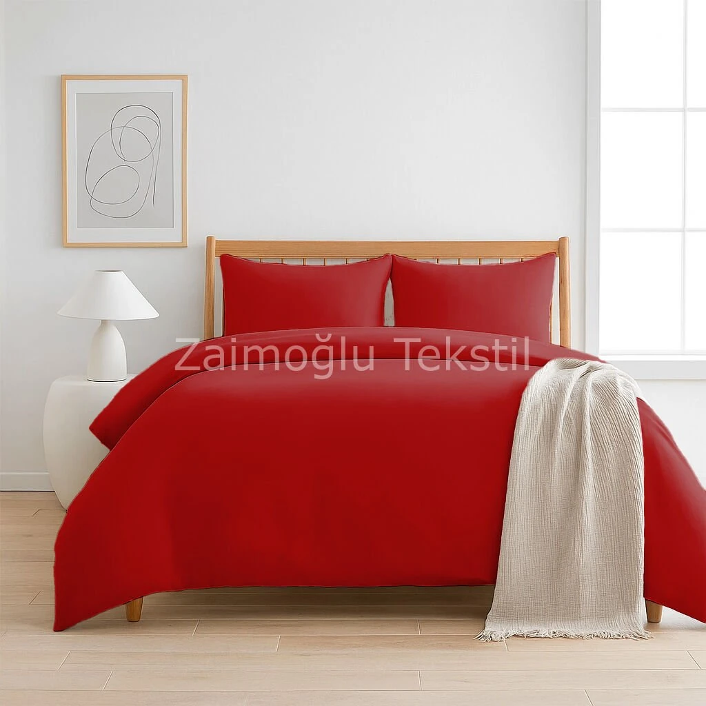 Pamuk Saten Nevresim Seti - Kırmızı