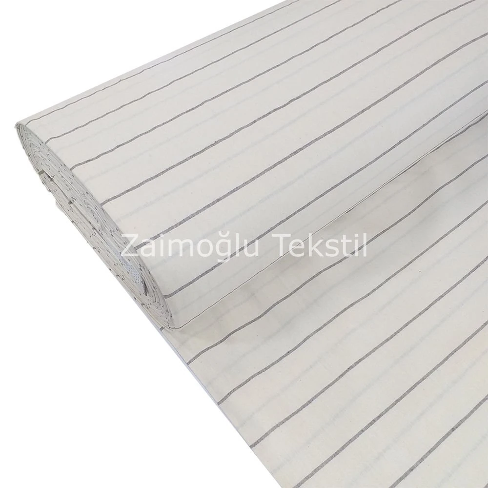 Naturel Çizgili Poplin Kumaş