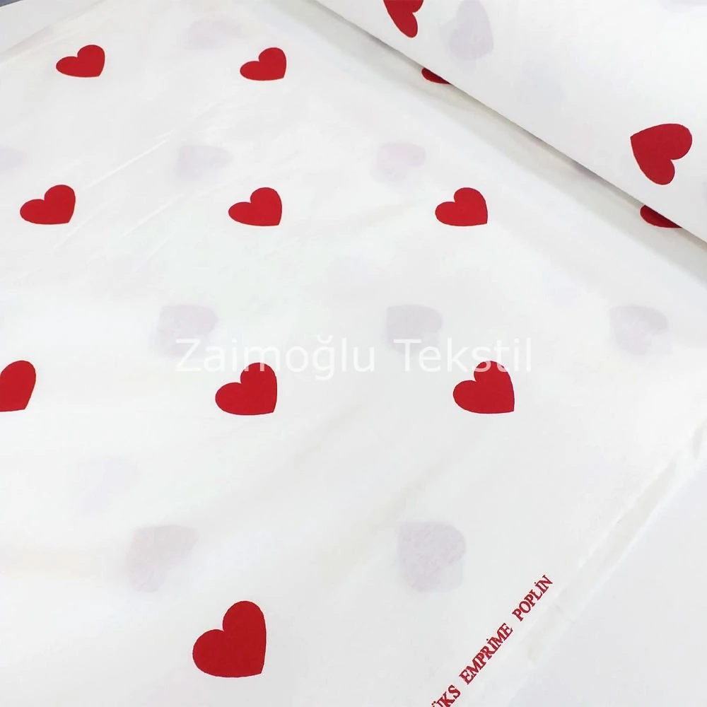 Kalp Desen Poplin Kumaş