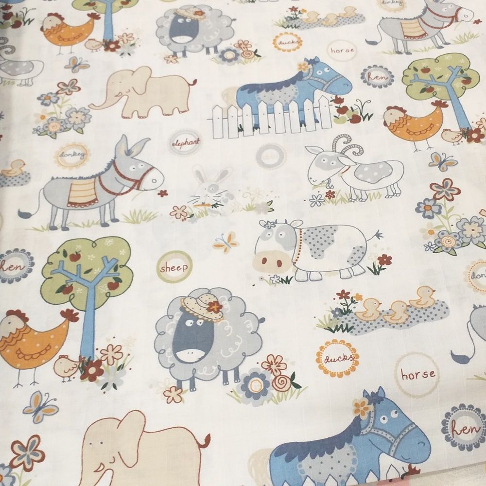 Eşek Fil İnek Desenli Müslin Bezi Kumaşı