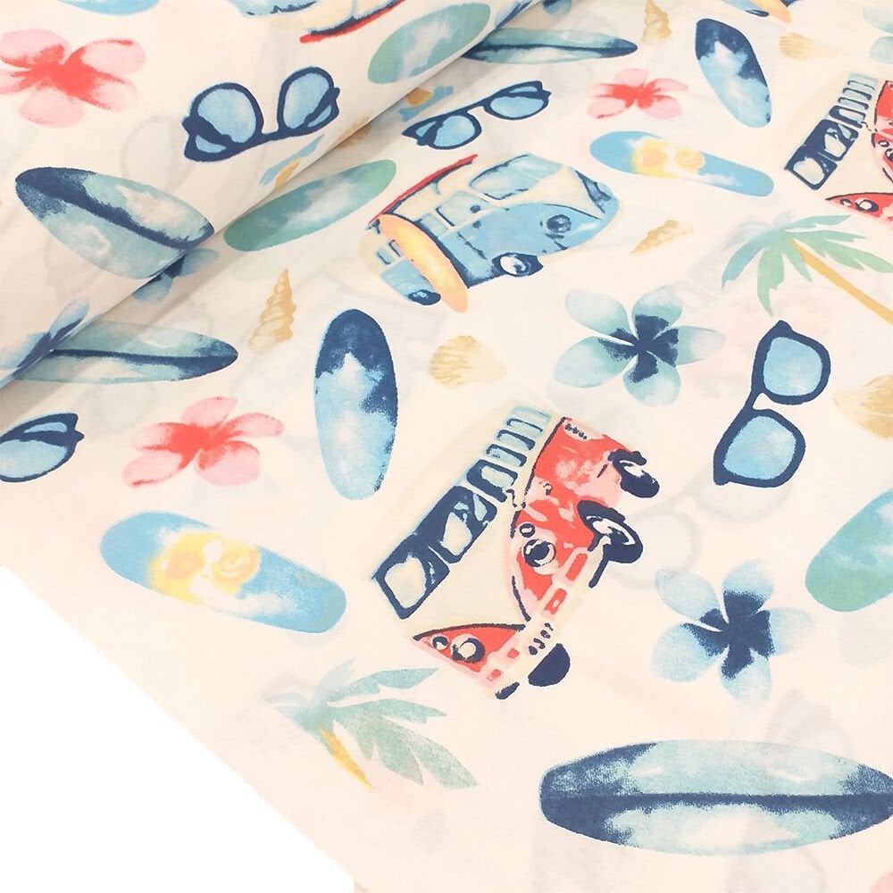 Araba ve Gözlük Desenli Poplin Kumaş