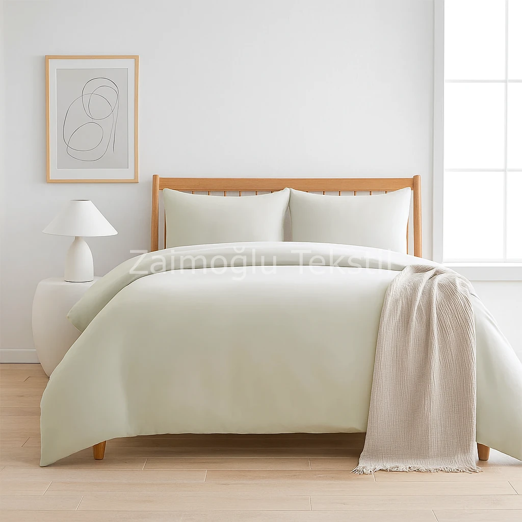 Pamuk Saten Nevresim Seti - Krem