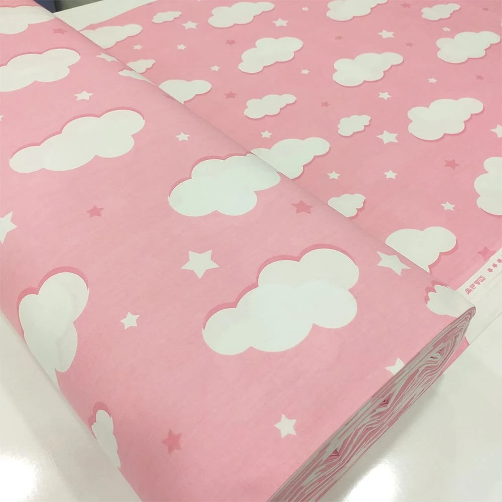 Bulut ve Yıldız Desenli Poplin Kumaş