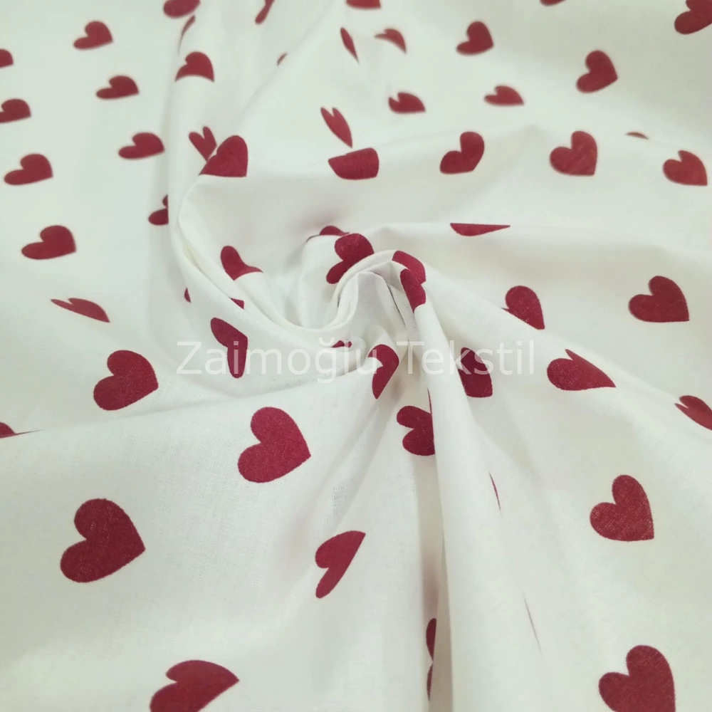 Kalp Desen Poplin Kumaş