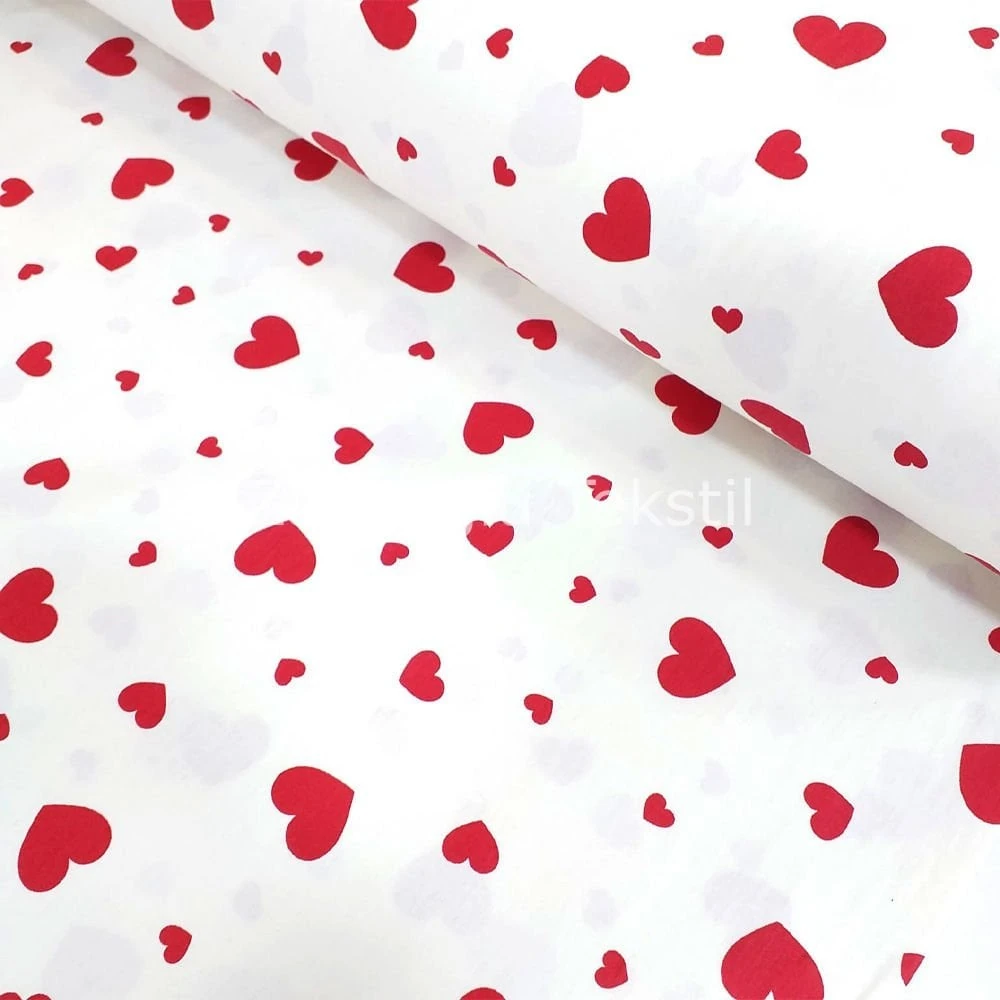 Kalp Desen Poplin Kumaş