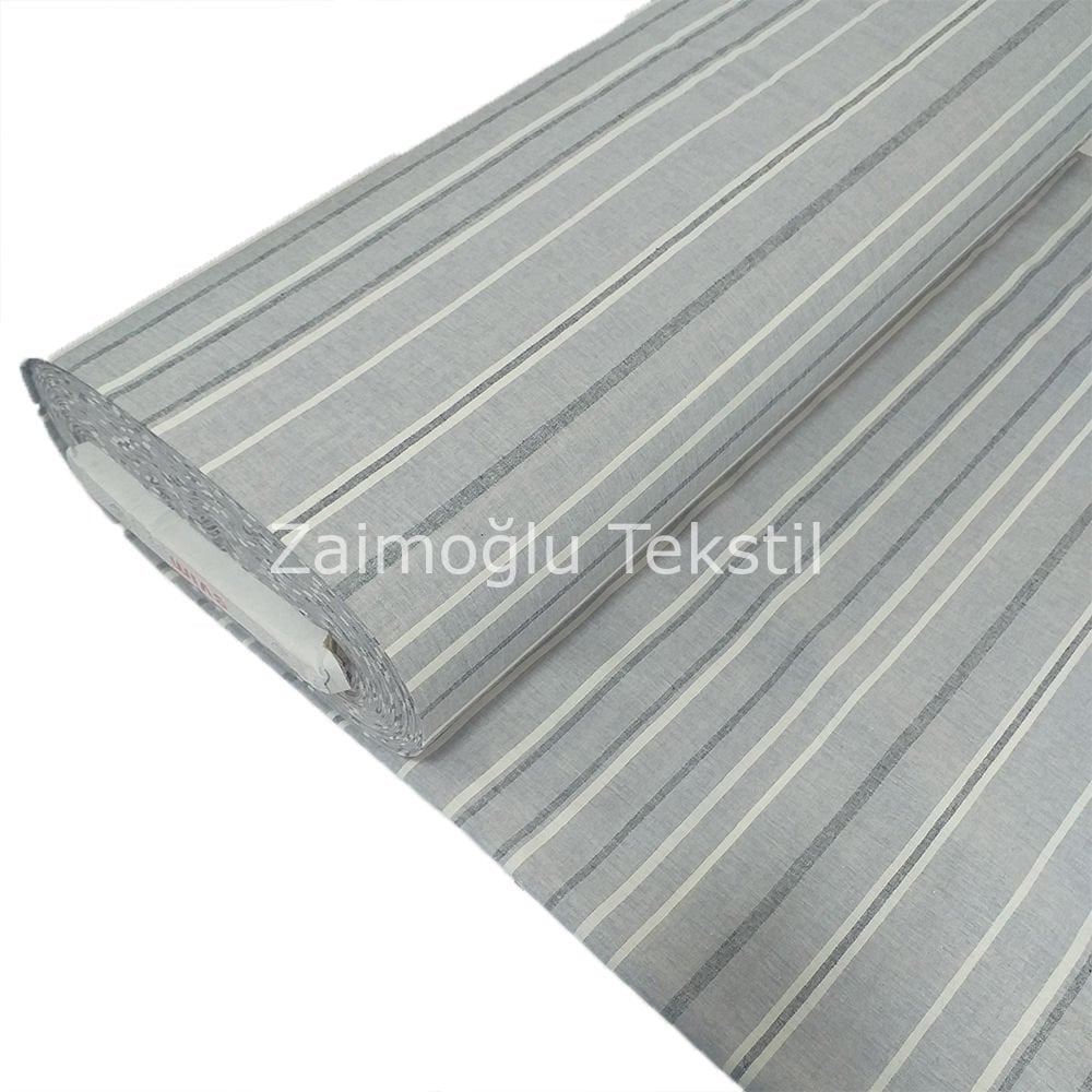 Naturel Çizgili Poplin Kumaş