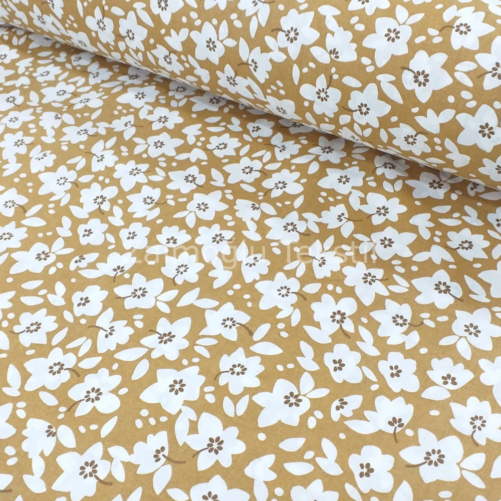 Papatya Desen Poplin Kumaş