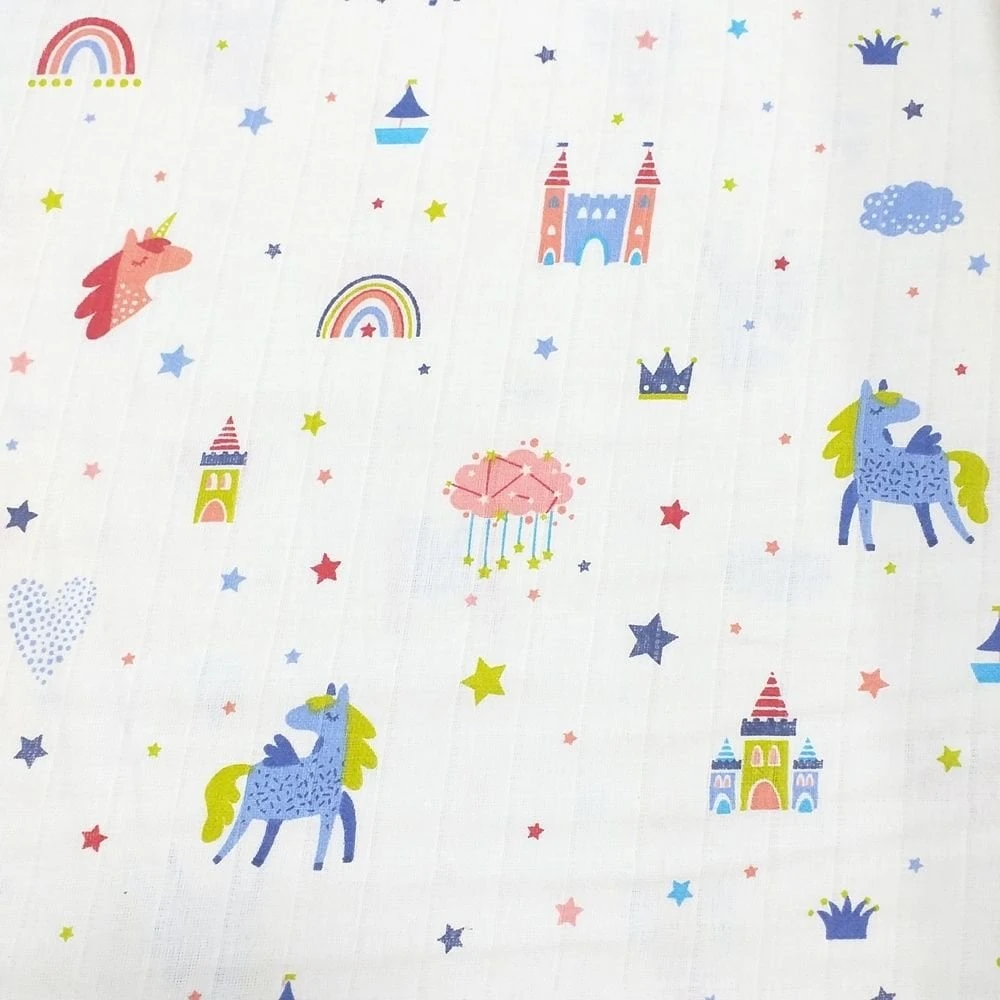 Gökkuşağı ve Şato Desenli Müslin Bezi Kumaşı