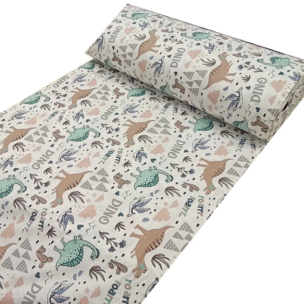 Minik Dinazor Desenli Poplin Kumaş