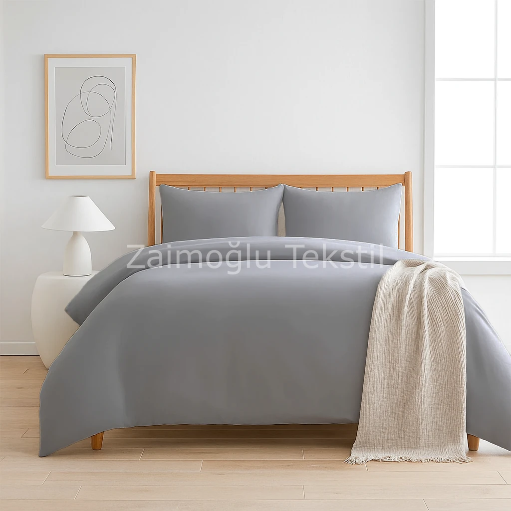 Pamuk Saten Nevresim Seti - Gri