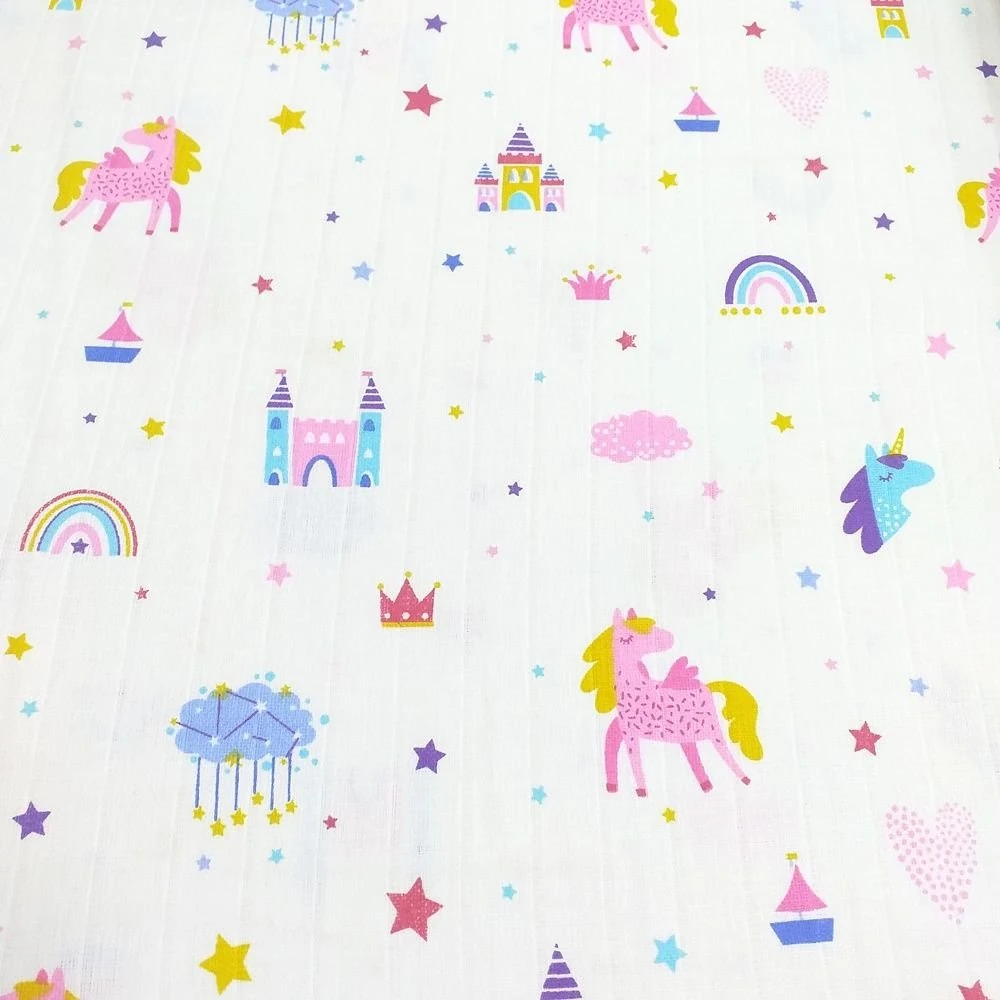 Gökkuşağı ve Şato Desenli Müslin Bezi Kumaşı