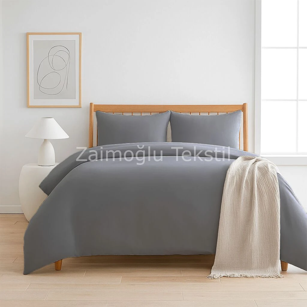 Pamuk Saten Nevresim Seti - Koyu Gri