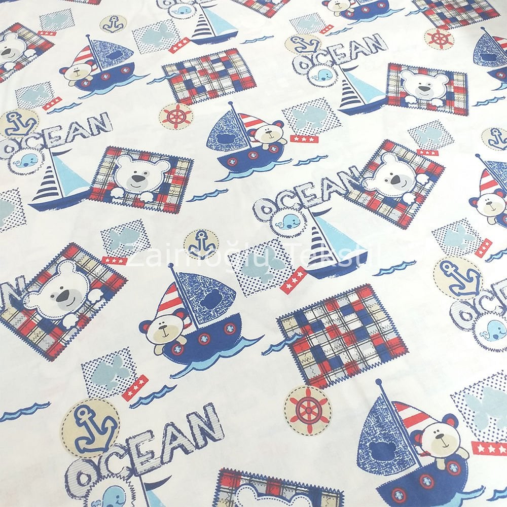 Ayıcık ve Yelken Poplin Kumaş