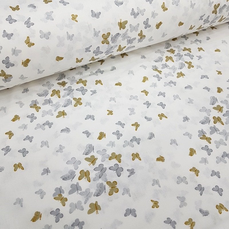 240 cm. Simli Kelebek Desenli Poplin Kumaş