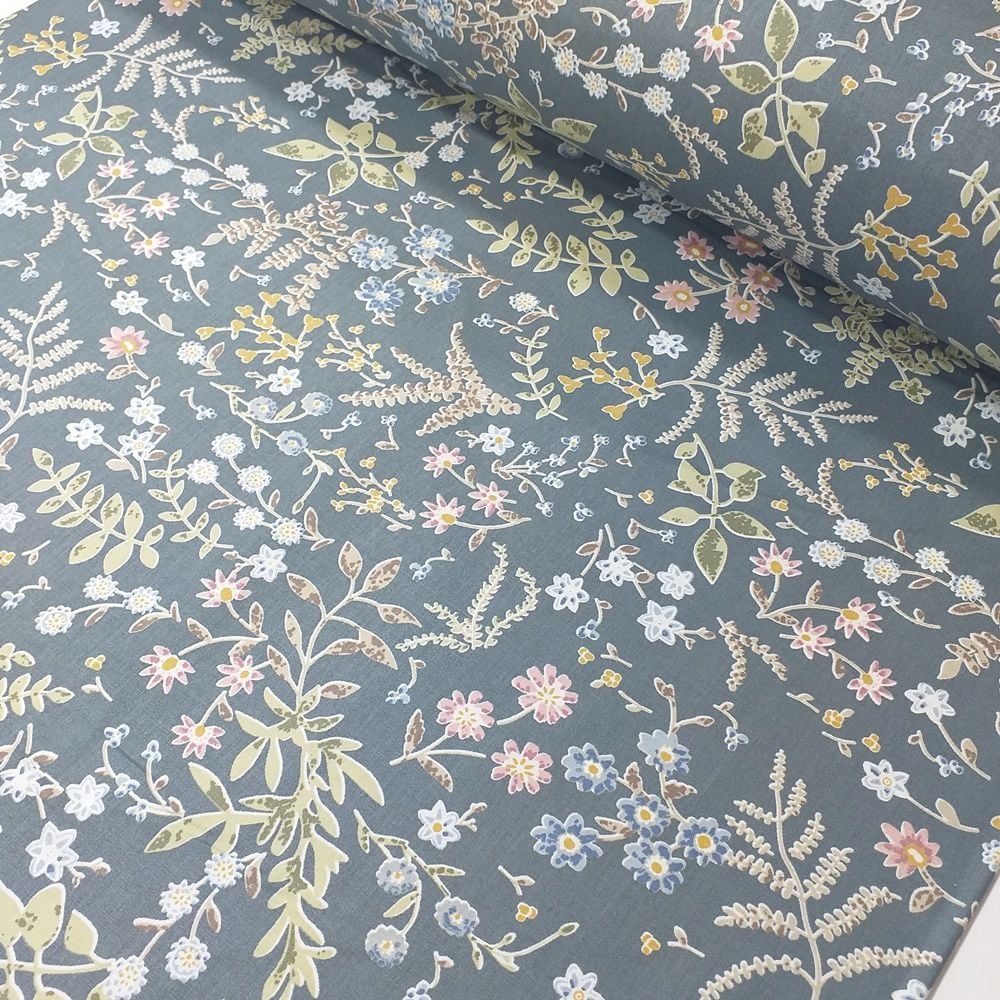Yaprak ve Çiçek Poplin Kumaş