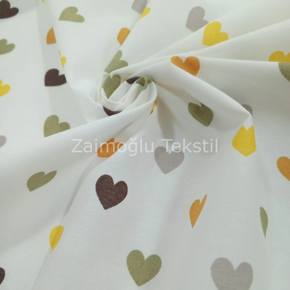 Kalp Desen Poplin Kumaş