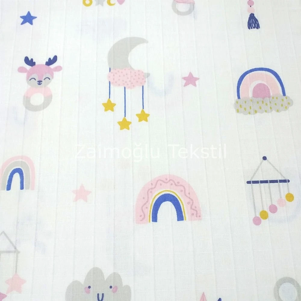 Gökkuşağı Ve Ay Müslin Bezi Kumaşı