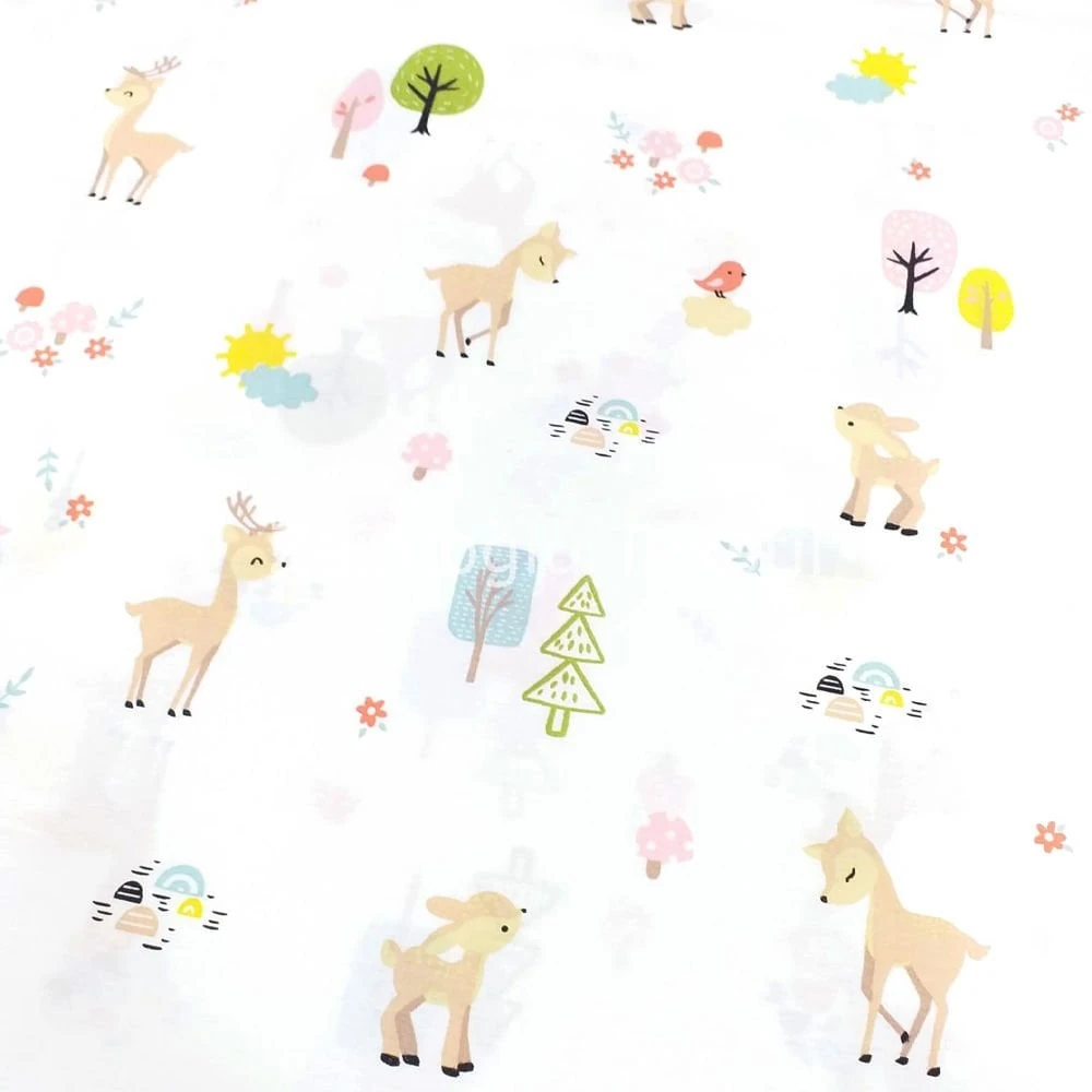 Geyik Bulut ve Güneş Desen Poplin Kumaş