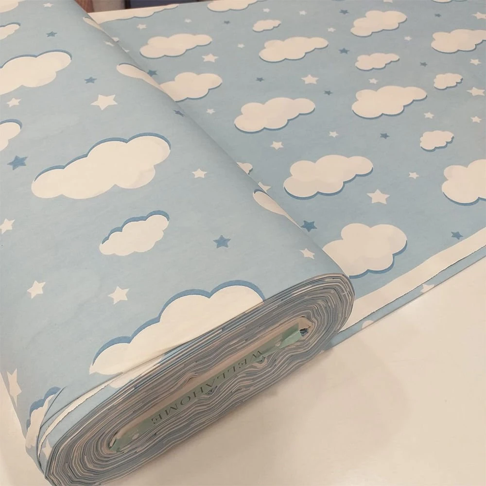 Bulut ve Yıldız Desenli Poplin Kumaş