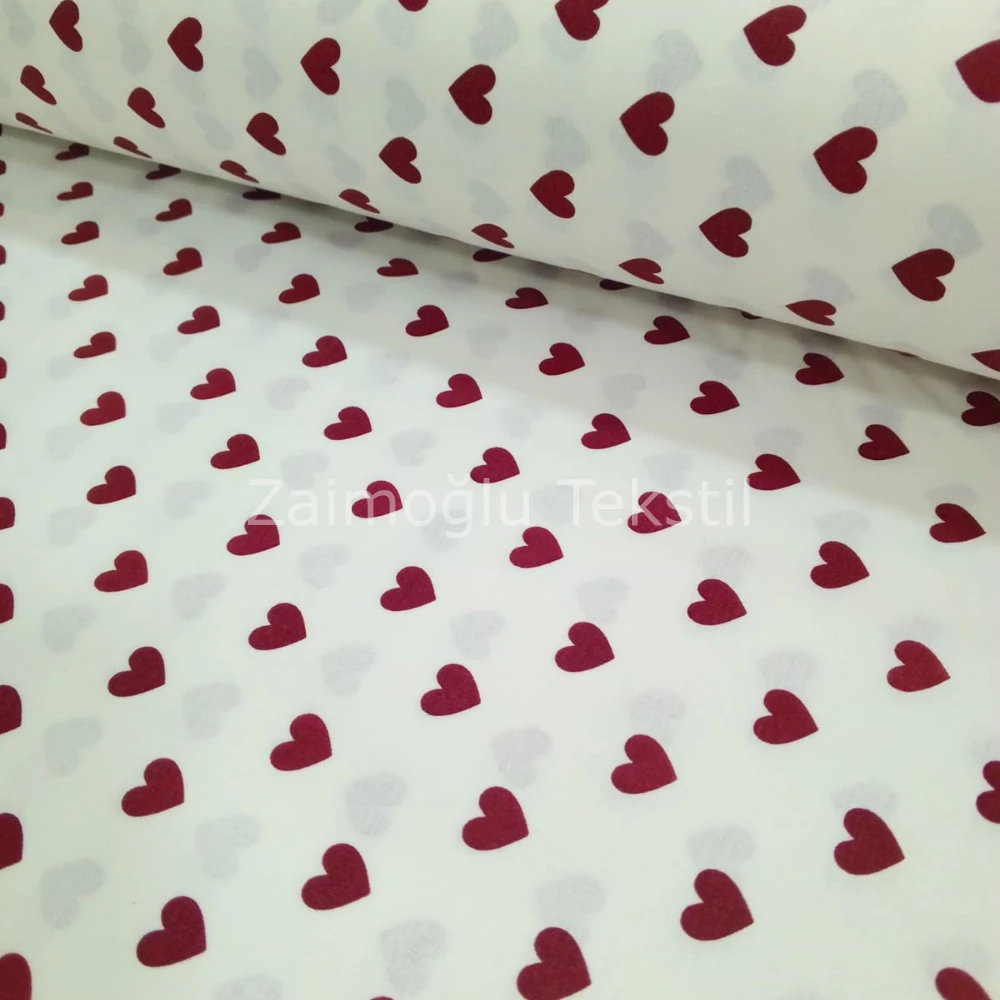 Kalp Desen Poplin Kumaş